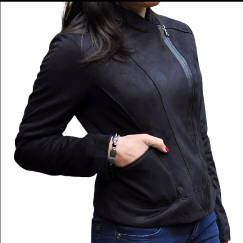 Elie Tahari for design Nation black suede moto jacket